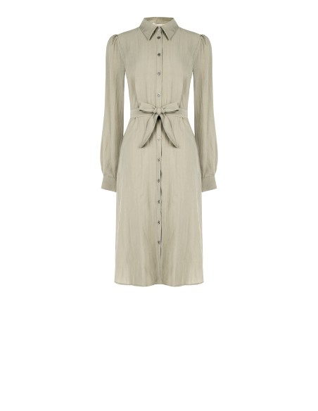 Abito Chemisier Midi In Tessuto Leggero Misto Viscosa Con Cintura C...