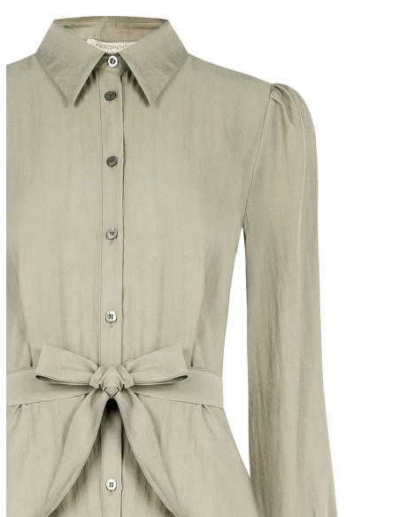 Abito Chemisier Midi In Tessuto Leggero Misto Viscosa Con Cintura C...