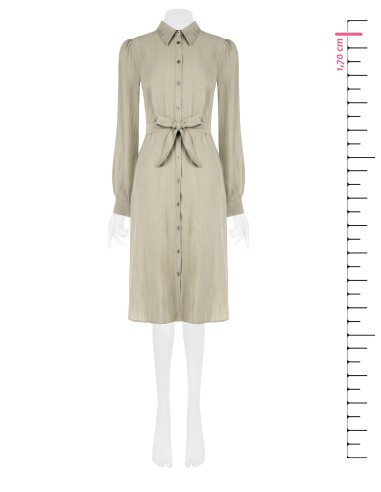 Abito Chemisier Midi In Tessuto Leggero Misto Viscosa Con Cintura C...