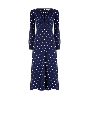 Vestido midi em cetim às bolinhas com decote pespontado Rinascimento