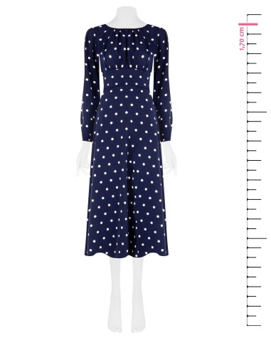 Vestido midi em cetim de bolinhas com decote pespontado Rinascimento