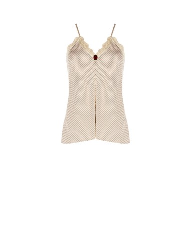 Top justo em mistura de viscose com efeito ligeiramente amassado, com rosa aplicada e renda Rinascimento