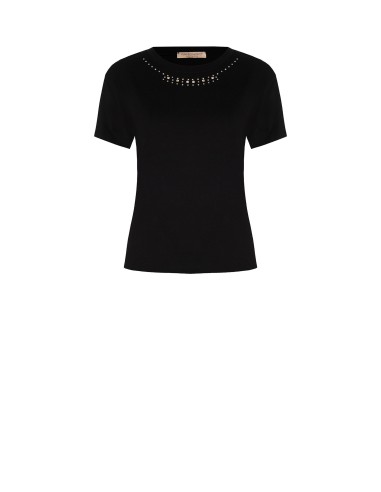T-shirt de corte regular em algodão com strass no decote redondo Rinascimento
