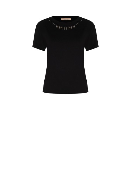 T-shirt de corte regular em algodão com strass no decote redondo Rinascimento