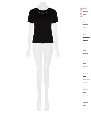 T-shirt regular em algodão com strass na gola redonda Rinascimento