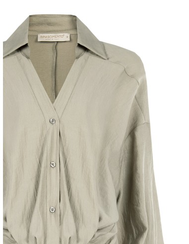 Camisa ampla com frente estilo balão em tecido leve misto de viscose com decote em V Rinascimento