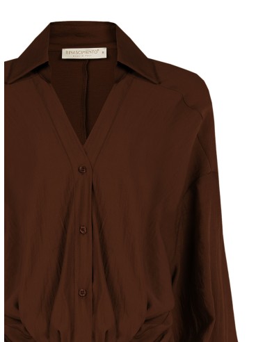 Camisa ampla com balão na frente em tecido leve misto viscose com decote em V Rinascimento