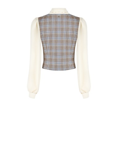 Blusa estilo colete em padrão príncipe-de-gales com mangas e gola em georgette Rinascimento