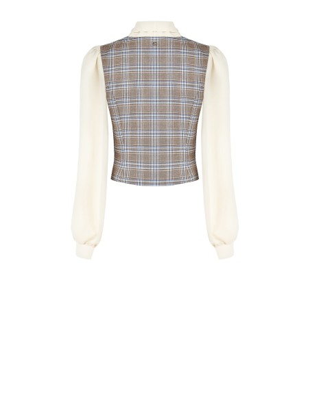Blusa estilo colete em padrão príncipe-de-gales com mangas e gola em georgette Rinascimento