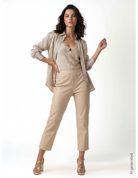 Camisa fluida em mistura de viscose com efeito ligeiramente amassado Rinascimento