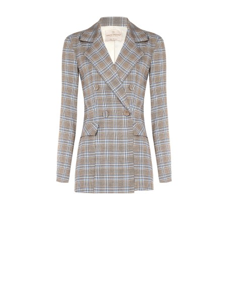 Blazer cinturado em príncipe de Gales, corte comprido Rinascimento