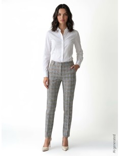 Pantaloni Dritti In Principe Di Galles Con Bottone Coordinato E Tas...