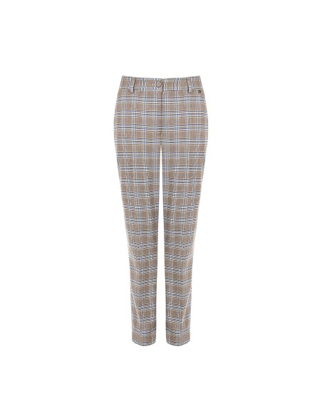 Pantaloni Dritti In Principe Di Galles Con Bottone Coordinato E Tas...