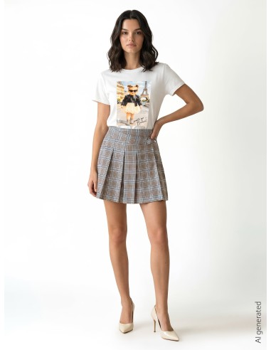 Minigonna Pantalone In Principe Di Galles A Pieghe Sul Davanti Rina...