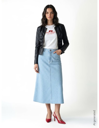 Gonna Lunga A Trapezio In Denim A Lavaggio Chiaro Rinascimento - Ve...