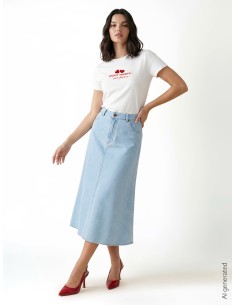 Gonna Lunga A Trapezio In Denim A Lavaggio Chiaro Rinascimento - Ve... 2