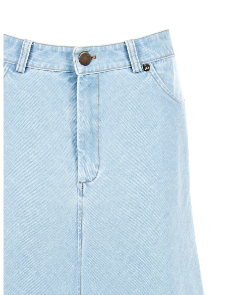 Saia longa trapézio em denim de lavagem clara Rinascimento