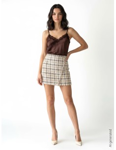 Minigonna A Trapezio In Tweed Con Bottone Logo Rr E Dettaglio Sfran...