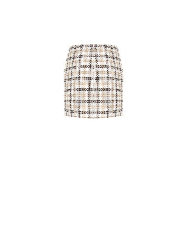 Minissaia trapezoidal em tweed com botão com logótipo RR e detalhe desfiado Rinascimento