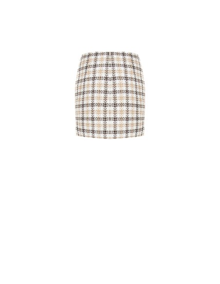 Minissaia trapezoidal em tweed com botão com logótipo RR e detalhe desfiado Rinascimento