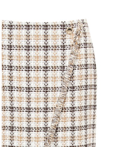 Minigonna A Trapezio In Tweed Con Bottone Logo Rr E Dettaglio Sfran...