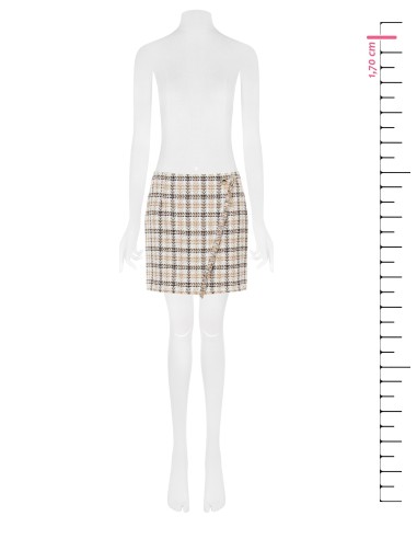 Minissaia trapezoidal em tweed com botão com logótipo RR e detalhe desfiado Rinascimento