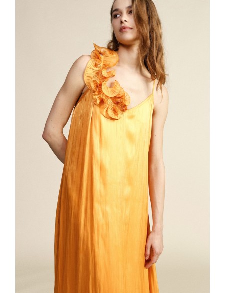 Vestido Longo com Alças e Volante Decorativo Dixie