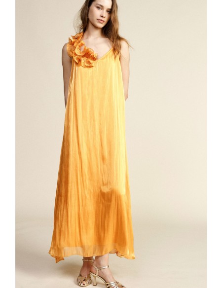 Vestido Longo Com Alças E Folho Decorativo Dixie