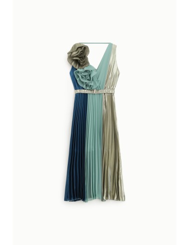 Vestido midi plissado sem mangas com aplicação Dixie