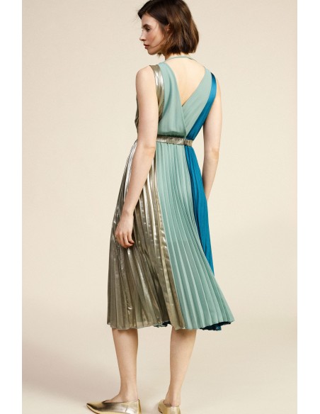 Vestido Midi Plissado Sem Mangas Com Aplicação Dixie