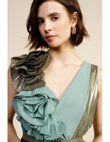 Vestido Midi Plissado Sem Mangas Com Aplicação Dixie