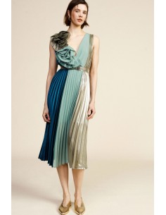 Vestido Midi Plissado Sem Mangas Com Aplicação Dixie