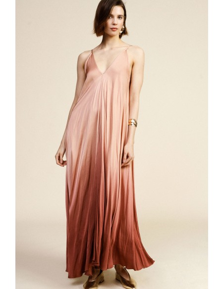 Vestido longo com alças, decote em V e efeito degradé Dixie