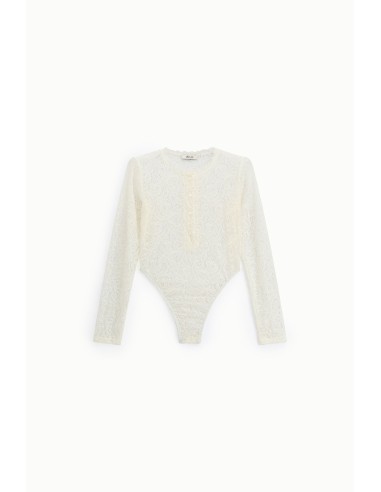 Body em renda com mangas compridas e botões Dixie