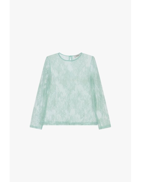 Top de mangas compridas em renda floral Dixie