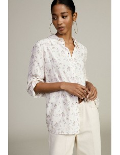 Camisa Estampa Floral, Gola Clássica, Mangas Compridas Dixie