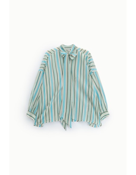 Camisa às riscas com laço e mangas compridas Dixie