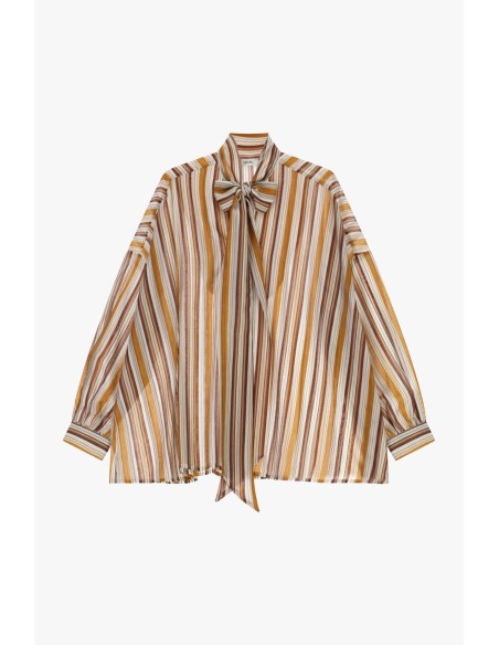 Camisa às riscas com laço e mangas compridas Dixie