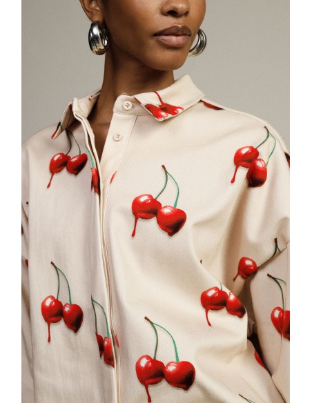 Camisa com estampa de cerejas e mangas compridas Dixie