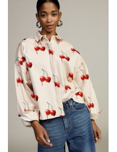 Camisa com estampado de cerejas e mangas compridas Dixie