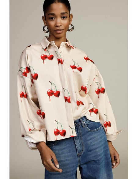 Camisa com estampado de cerejas e mangas compridas Dixie