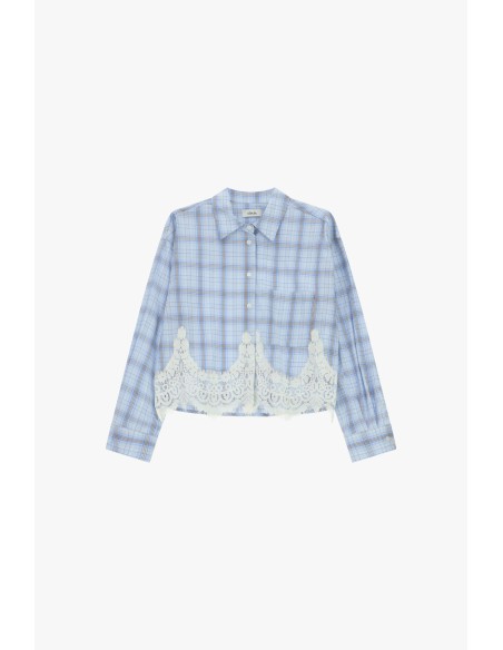 Camisa Xadrez Curta Com Borda Em Renda Dixie