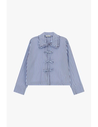 Camisa às riscas com laços e gola com folhos Dixie