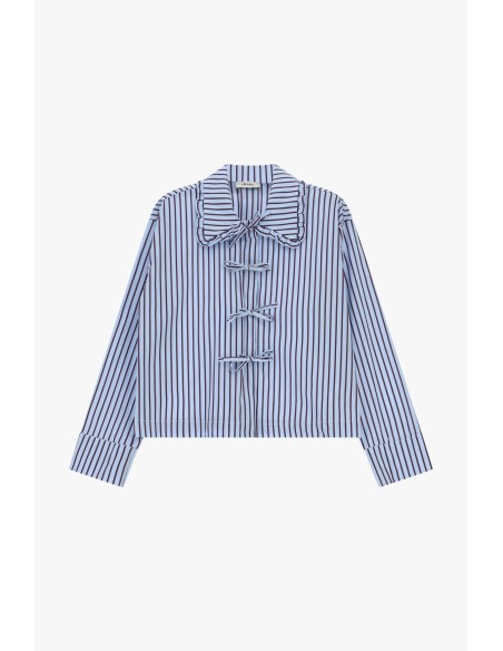 Camisa às riscas com laços e gola com folhos Dixie
