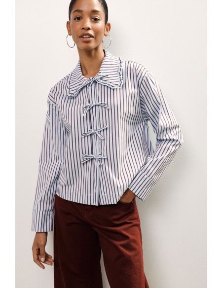 Camisa Às Riscas Com Laços E Gola Com Folhos Dixie