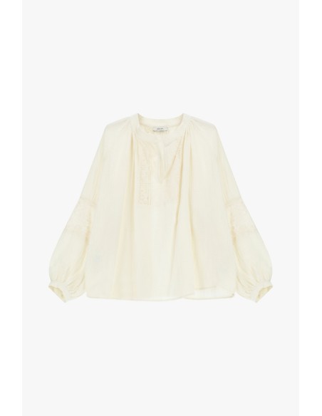 Blusa Ampla Com Bordados E Mangas Franzidas Dixie