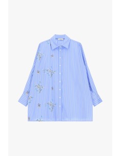 Camisa Oversize Às Riscas Com Bordados Florais Dixie 2