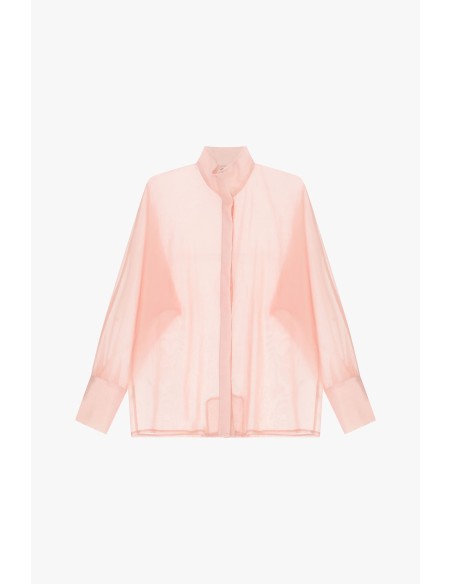 Camisa Transparente Corte Amplo Colarinho à Coreana Dixie