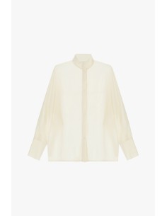 Camisa Transparente Corte Largo Colarinho à Coreana Dixie