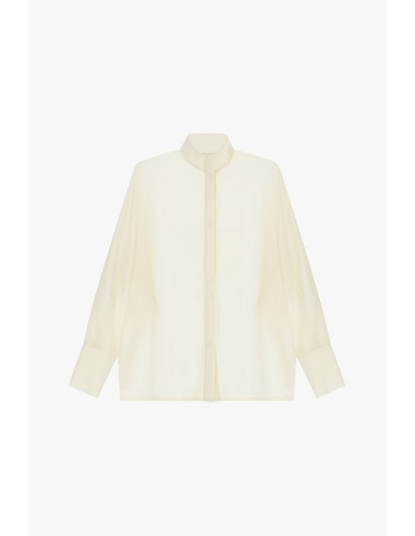 Camisa Transparente Corte Largo Colarinho à Coreana Dixie